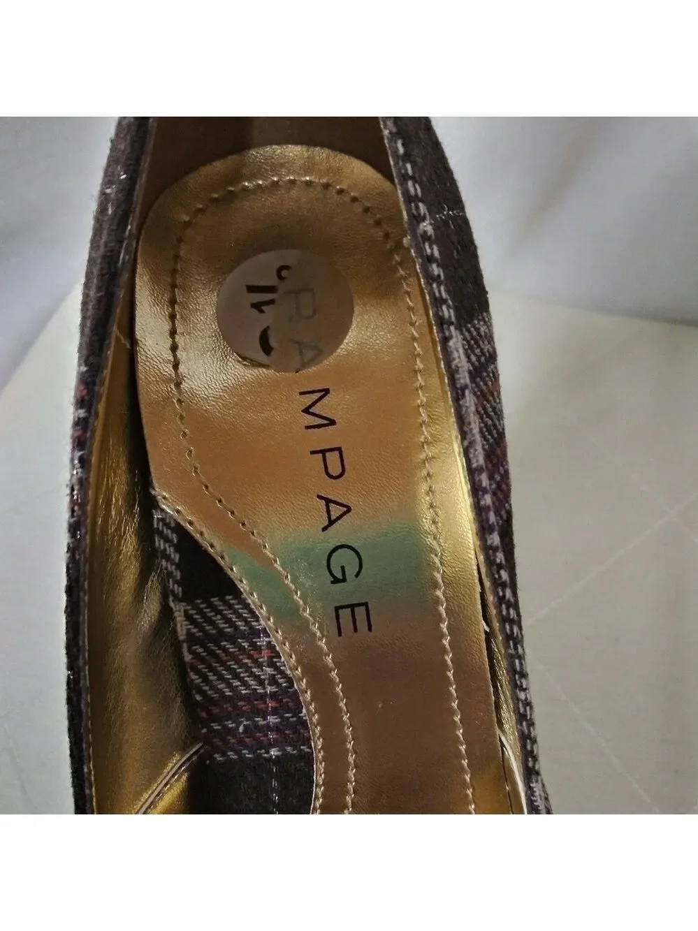 Rampage Maria Brown Plaid Fabric Upper Pointed Toe Slip On High Heel Shoe
